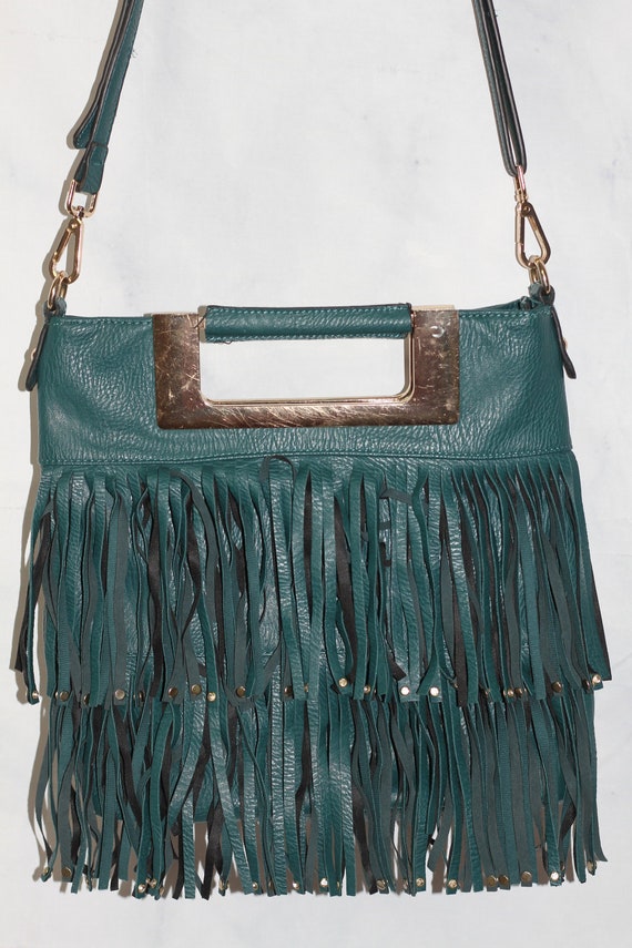 Green & Gold Genuine Leather Tote Handbag