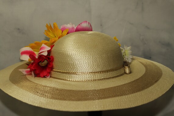 Floral Straw Wide Brim Hat (7 3/4) - image 9