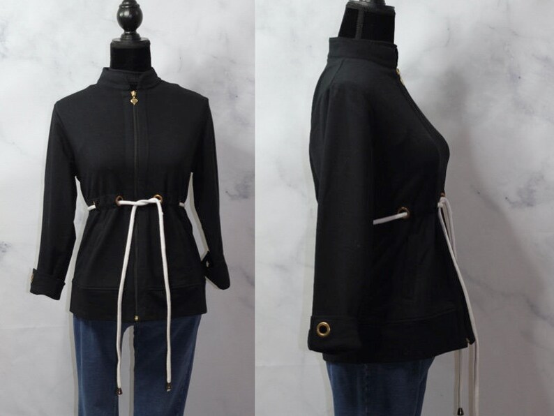 PS *Excellent Condition 90/'s Black Jacket with White Draw String Gold Accent