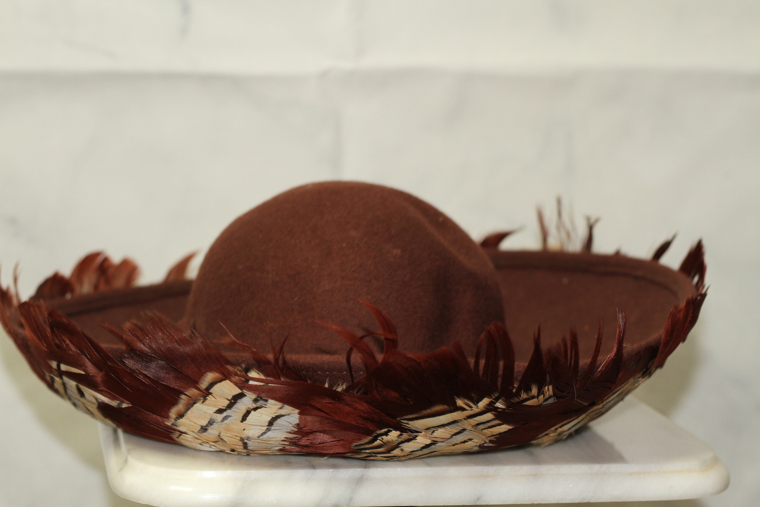 Deborah New York Light & Dark Brown Feathered Wide Vintage Deborah New York Hat – Dovetail main image 2