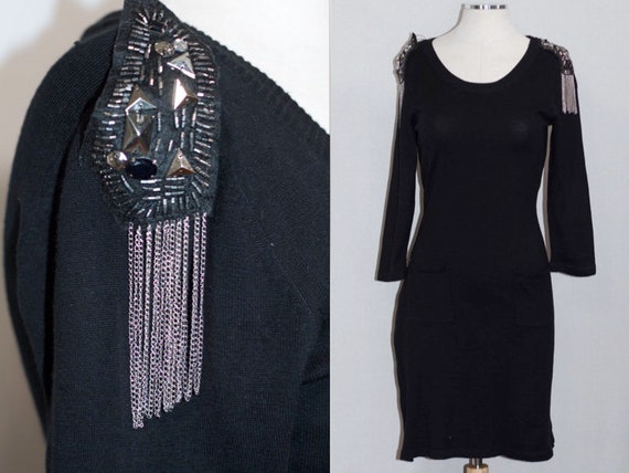 Black Silver Tassel Black Dress - image 1