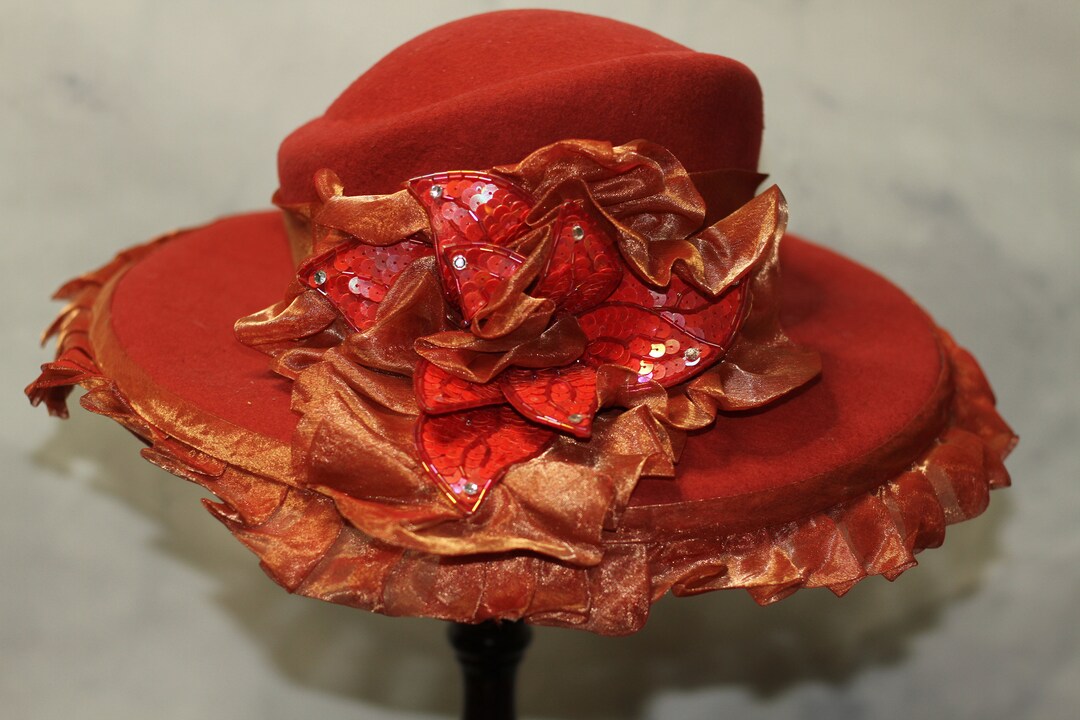 Mr. Hi Classic Burnt Orange Wide Brim Ha Mr. Hi Classic Wool Burnt Orange Wide Brim Hat (8) - Etsy main image 4