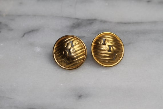 Gold Round Decorative Stud Earrings - image 2