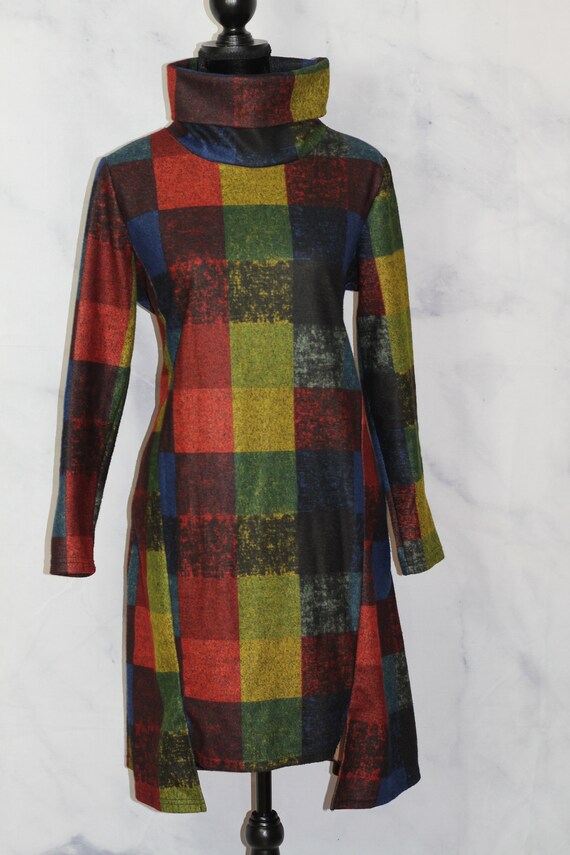Multi Color Plaid Patchwork Cotton Dress (XL) - image 6