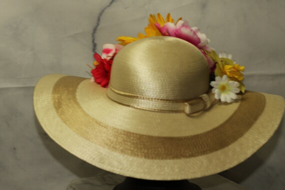 Floral Straw Wide Brim Hat (7 3/4) - image 8