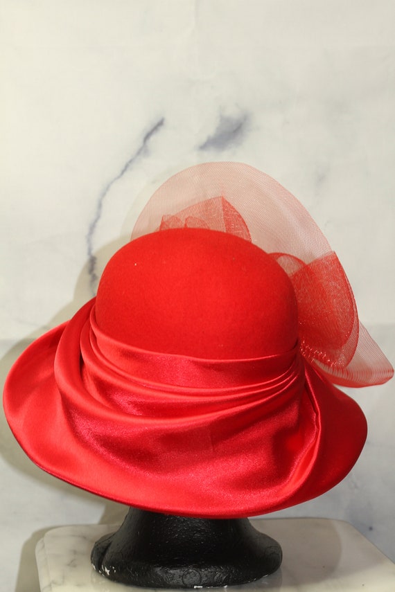 Red Wool Cloche Hat (7 3/8) - image 7