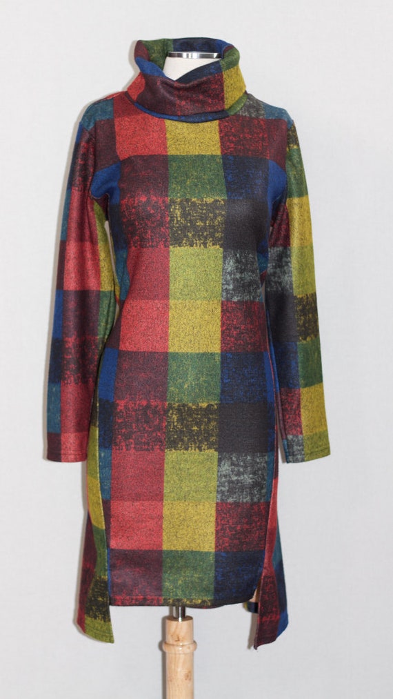 Multi Color Plaid Patchwork Cotton Dress (XL) - image 7