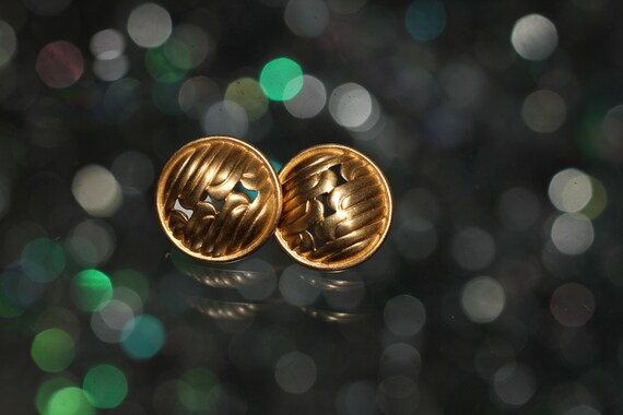 Gold Round Decorative Stud Earrings - image 4
