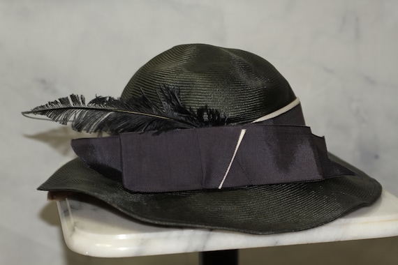 ADOLFO Green Wide Brim Feathered Hat (8) - image 1