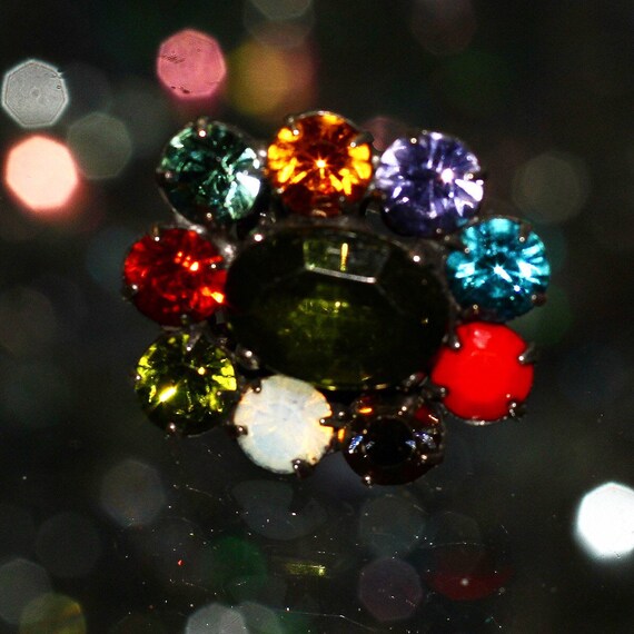 Multi Color Stone Statement Ring (Adjustable Ban) - image 1