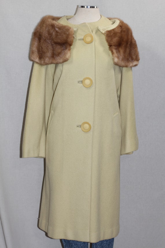 Green Wool Fur Collar Trench Coat - image 5