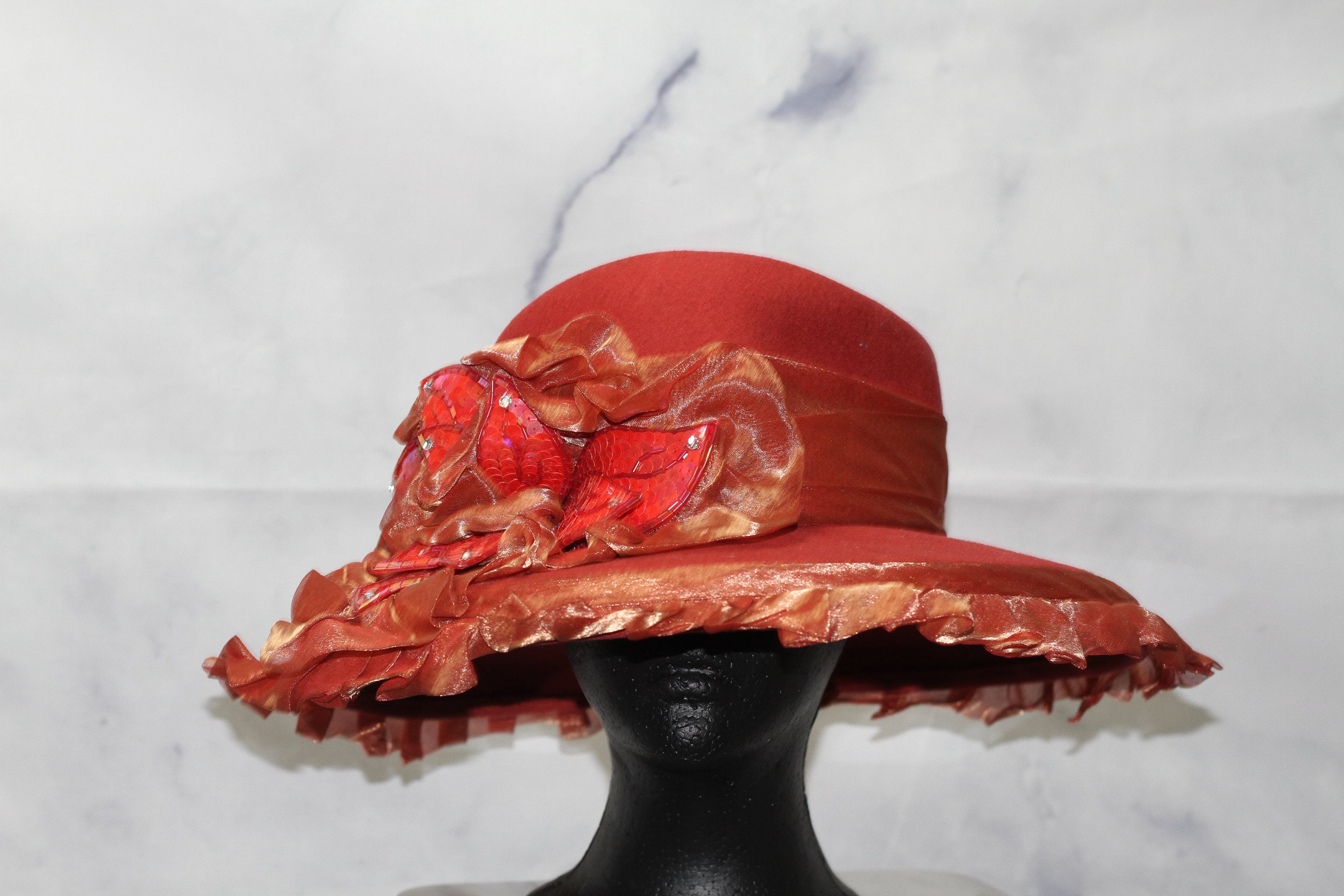 Mr. Hi Classic Burnt Orange Wide Brim Ha Mr. Hi Classic Wool Burnt Orange Wide Brim Hat (8) - Etsy main image 2