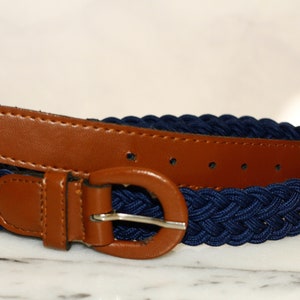 Blue Woven Belt with Brown Buckle