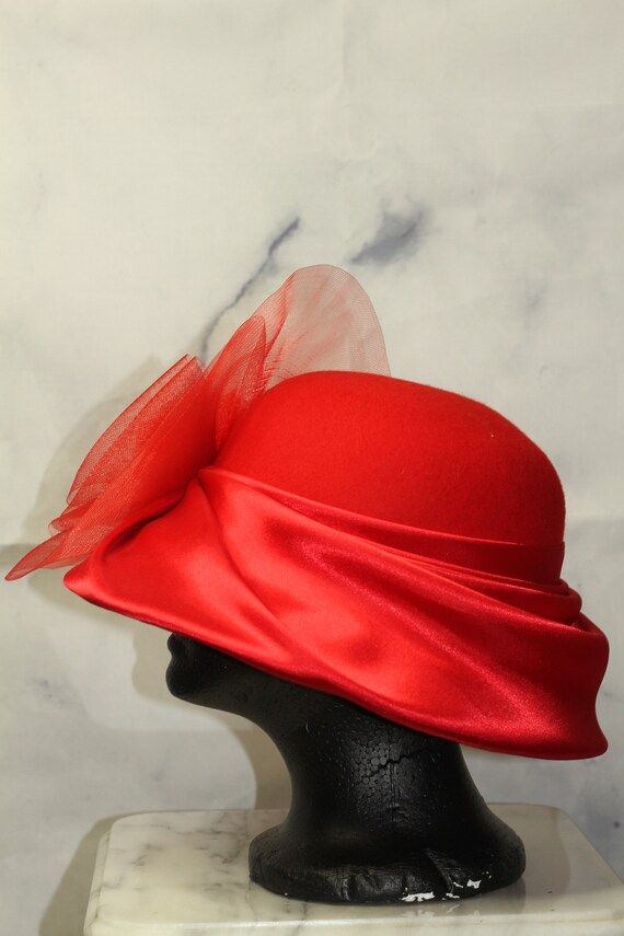 Red Wool Cloche Hat (7 3/8) - image 6