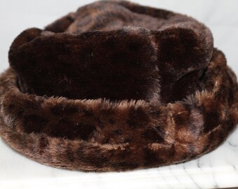 Dark Brown Leopard Vegan Fur Beanie