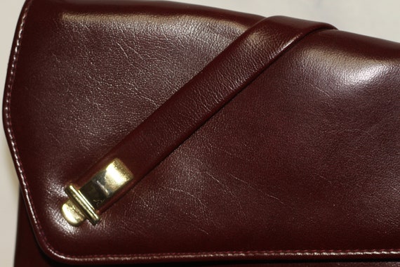 Leather Burgundy Clutch Handbag with Interior Mir… - image 2