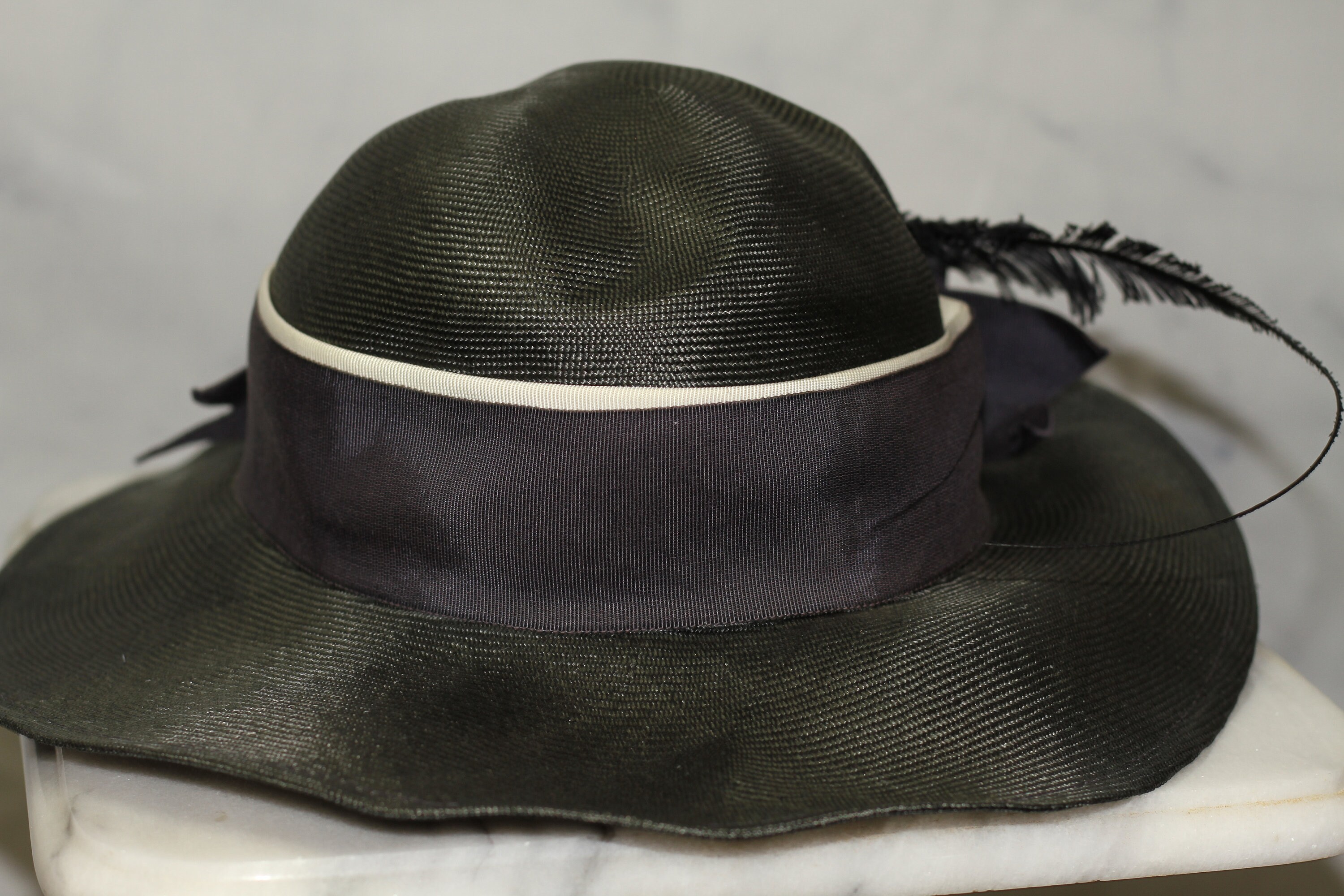 ADOLFO Green Wide Brim Feathered Hat (8) - Etsy