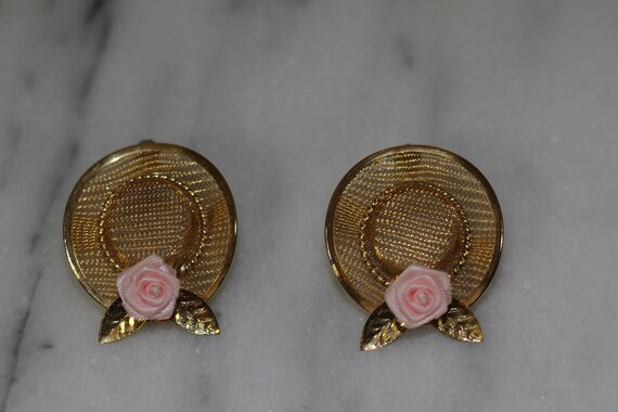 Pink Rose Gold Hat Earrings - image 4