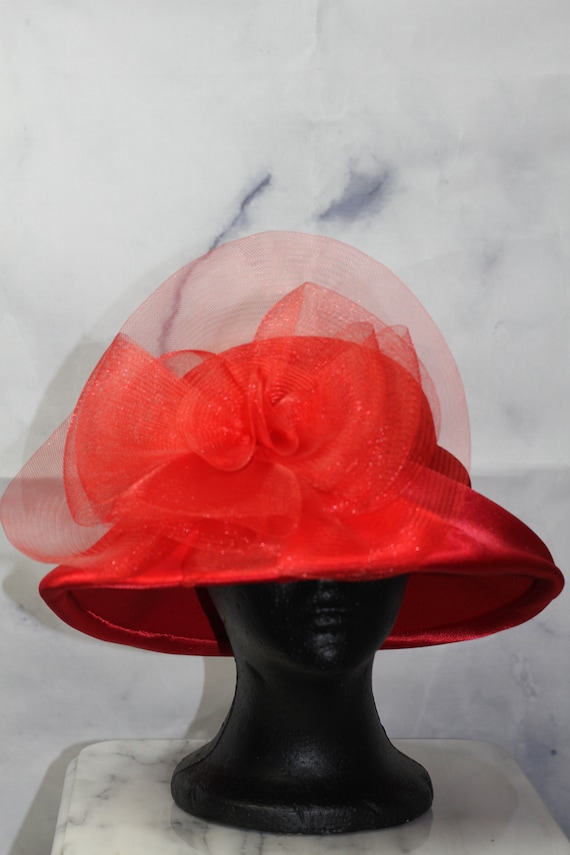 Red Wool Cloche Hat (7 3/8) - image 1