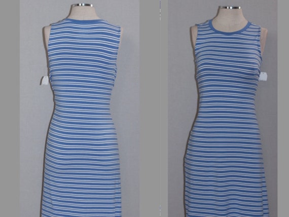 Blue White Stripe Cotton Dress - image 2