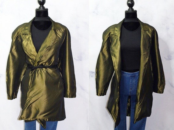 Green Iridescent Trench Coat Rain Coat (S)