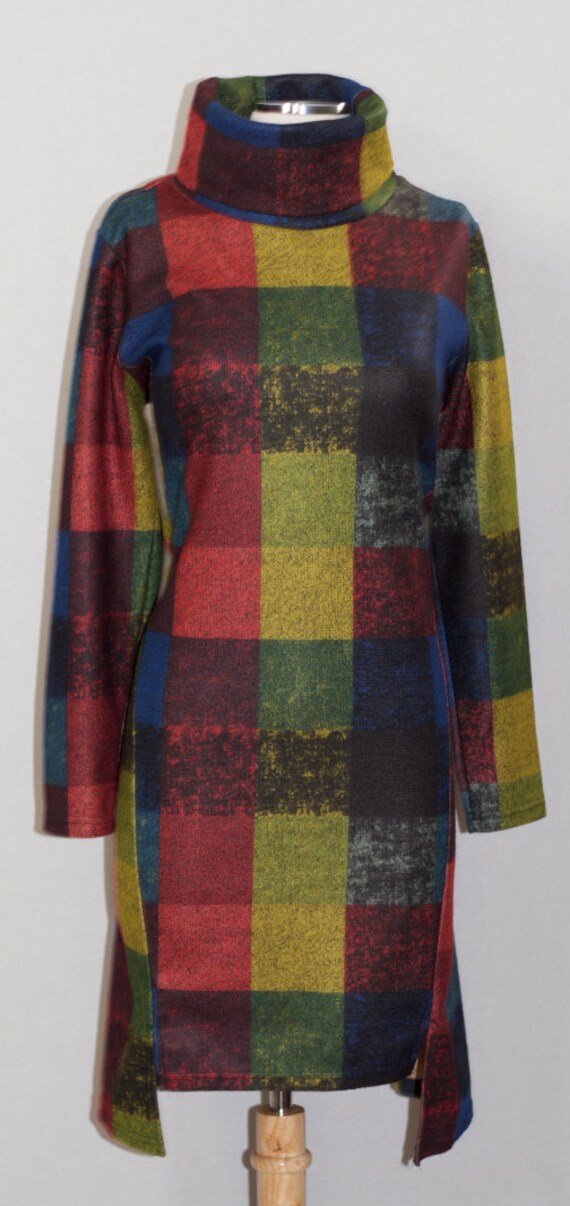 Multi Color Plaid Patchwork Cotton Dress (XL) - image 9
