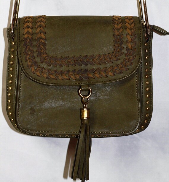 Sac à Main Vintage Lucky En Cuir - Bandoulière Marron Et Vert - Occasion