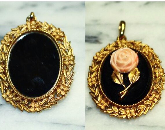 Pink & Gold Rose Mirror Pendant