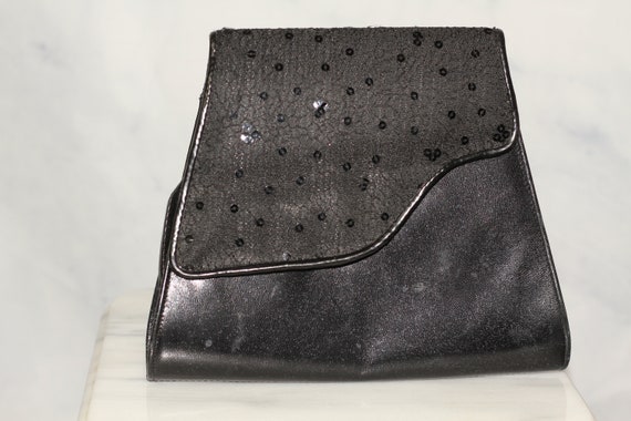 Leather Black Sequin Envelope Clutch - image 7