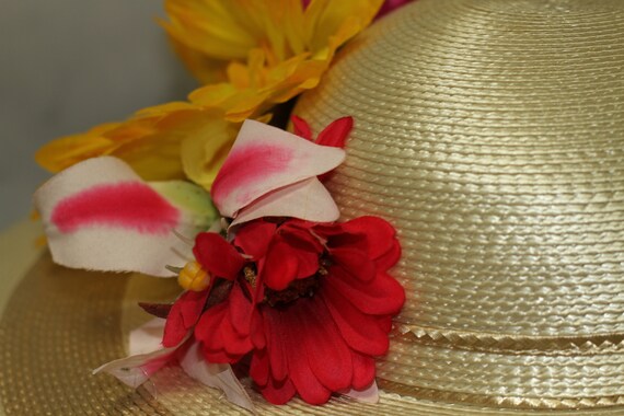 Floral Straw Wide Brim Hat (7 3/4) - image 3