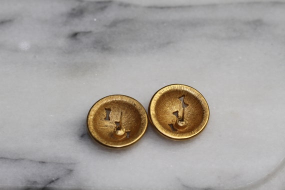 Gold Round Decorative Stud Earrings - image 3