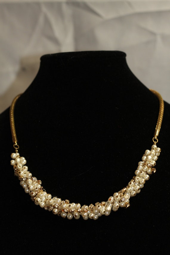 Pearl Rhinestone Gold Necklace