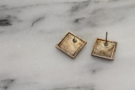 Yellow Silver Square Earrings - image 3