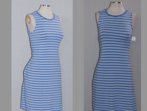 Blue White Stripe Cotton Dress - image 3