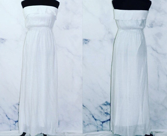90's White Ruffle Top Maxi Dress (L)