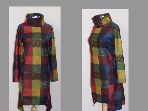 Multi Color Plaid Patchwork Cotton Dress (XL) - image 1