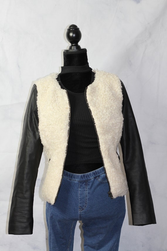 Black White Vegan Lamb Jacket - image 6