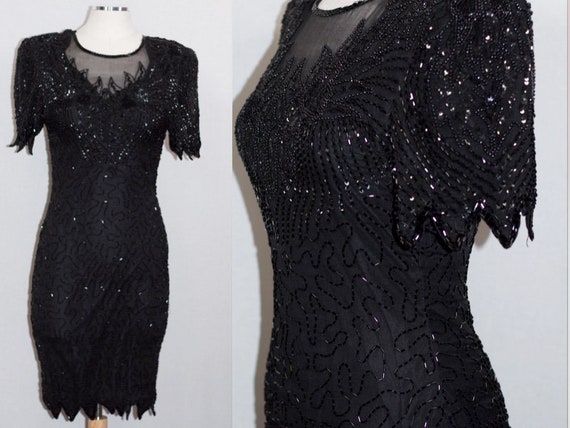 Denise Elle Sequin Silk Black Gown - image 1