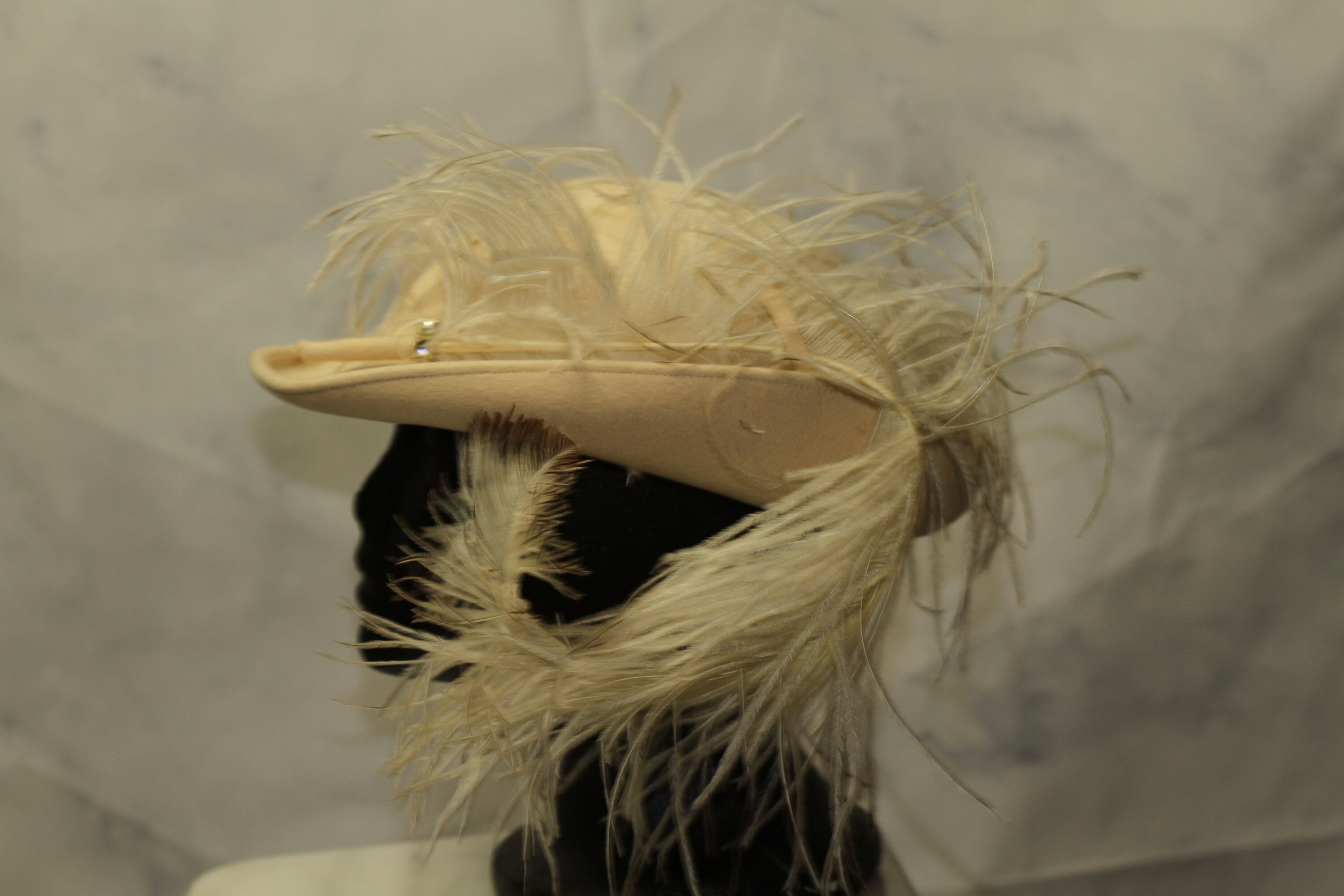 Leslie James Wool Cream Feathered Bowler Hat (7 3/8) - Etsy