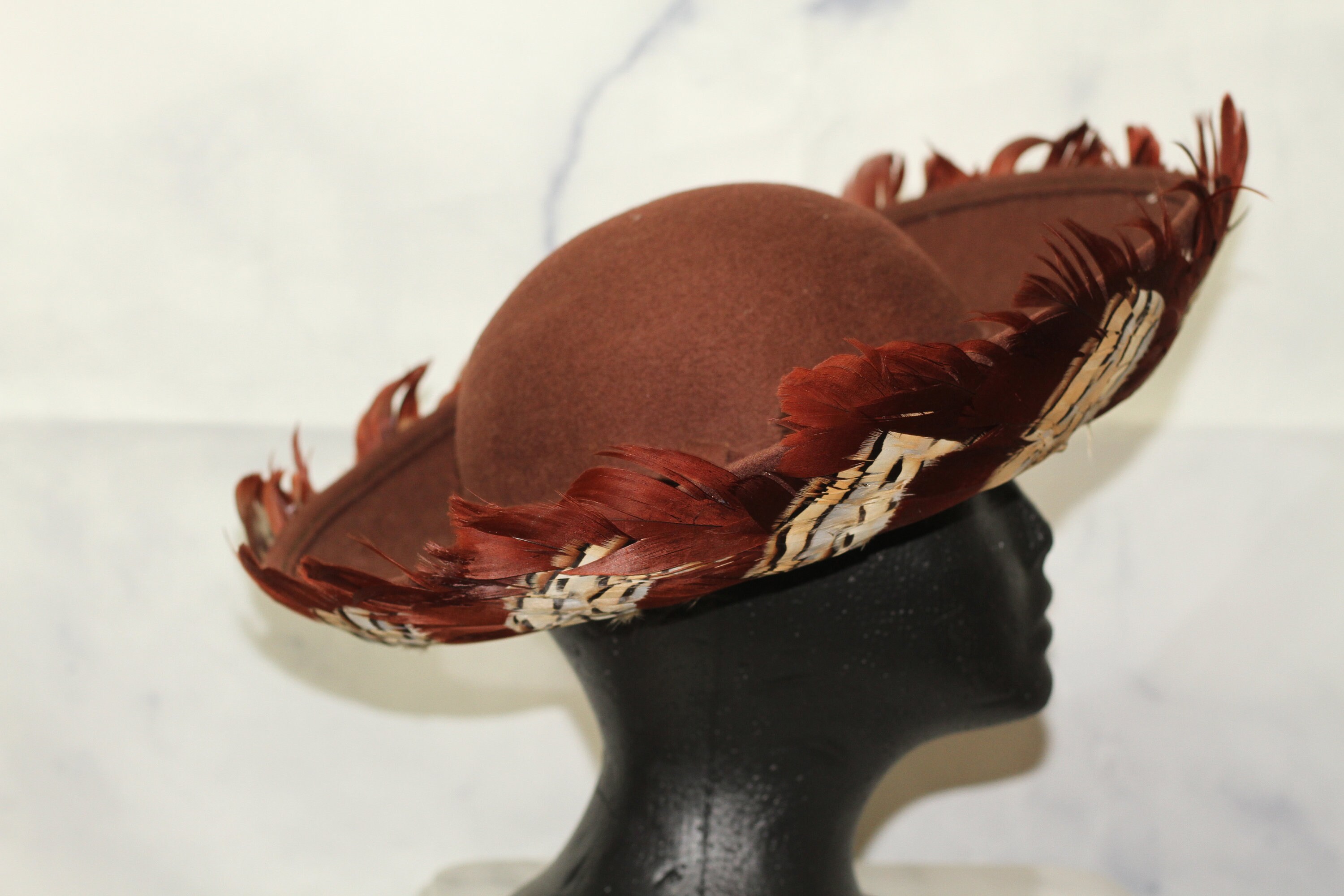 Deborah New York Light & Dark Brown Feathered Wide Vintage Deborah New York Hat – Dovetail main image 3