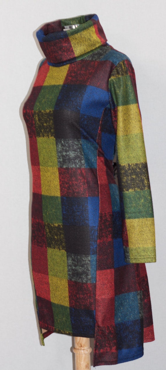 Multi Color Plaid Patchwork Cotton Dress (XL) - image 8