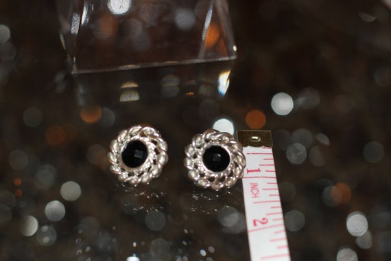 Silver Round Black Earrings - image 3