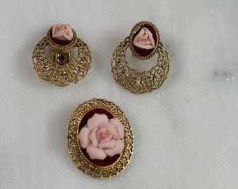 Floral Earrings + Brooch (3pc set)