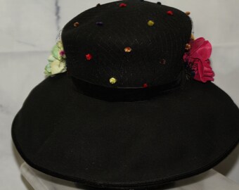Kokin Doskin Felt Wool Multi- Color Floral Hat Kokin Doeskin Felt Wool Multi- Color Floral Wide Brim Hat (7  main image 4