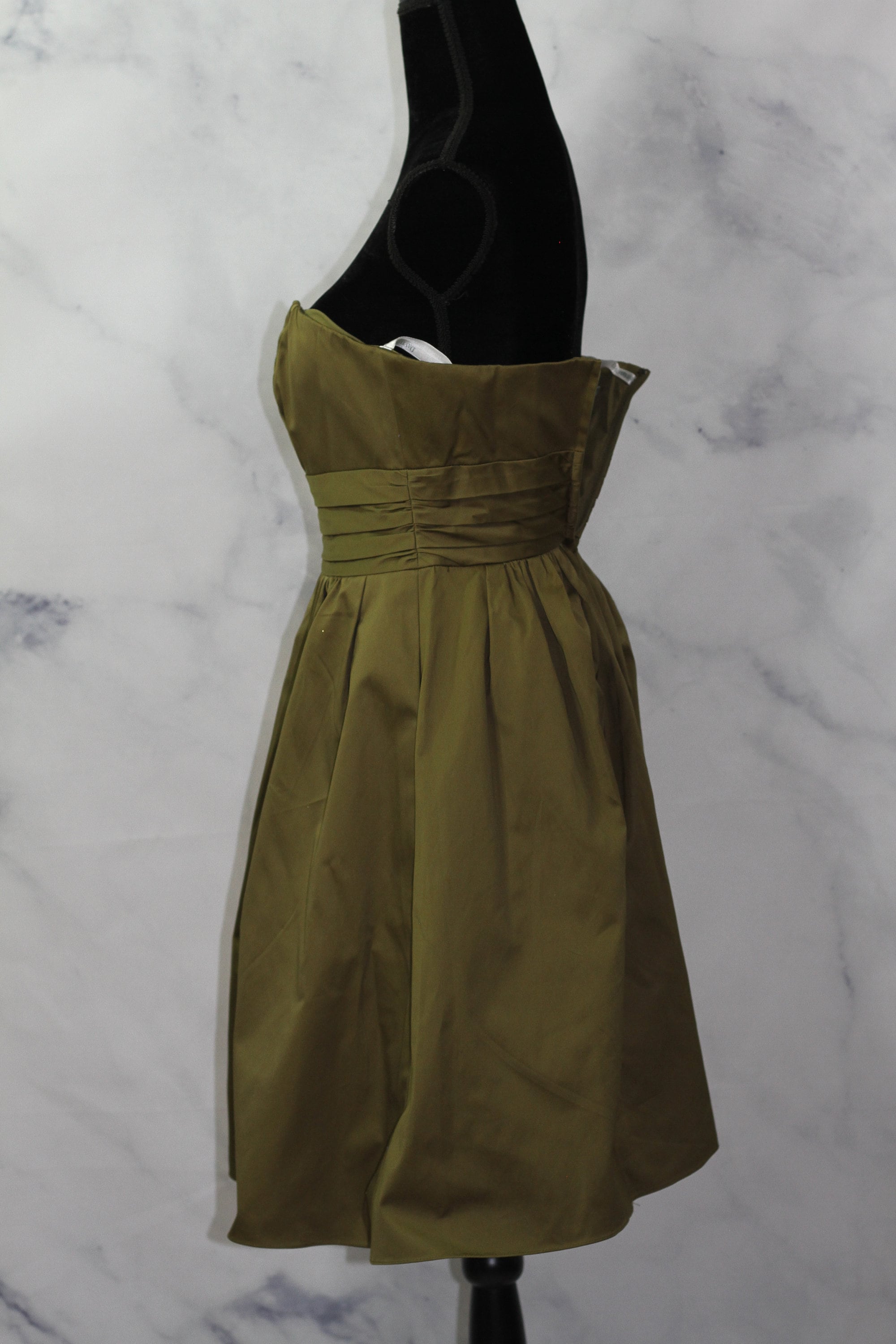 slim fit dress slacks Maeve - Anthropologie Strapless Oliver Green Pleated MIDI Dress