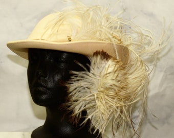 Leslie James Wool Cream Feathered Bowler Hat (7 3/8)