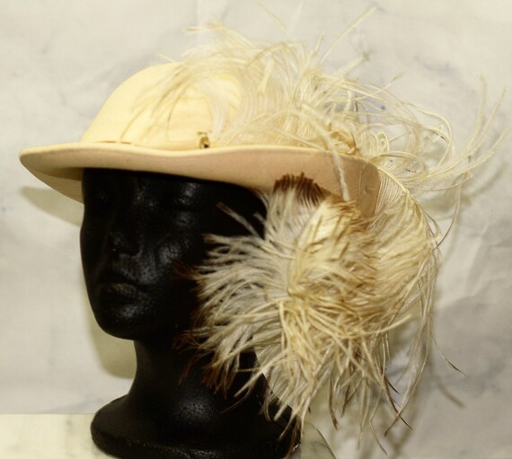 Leslie James Wool Cream Feathered Bowler Hat (7 3/8) - Etsy display picture 1