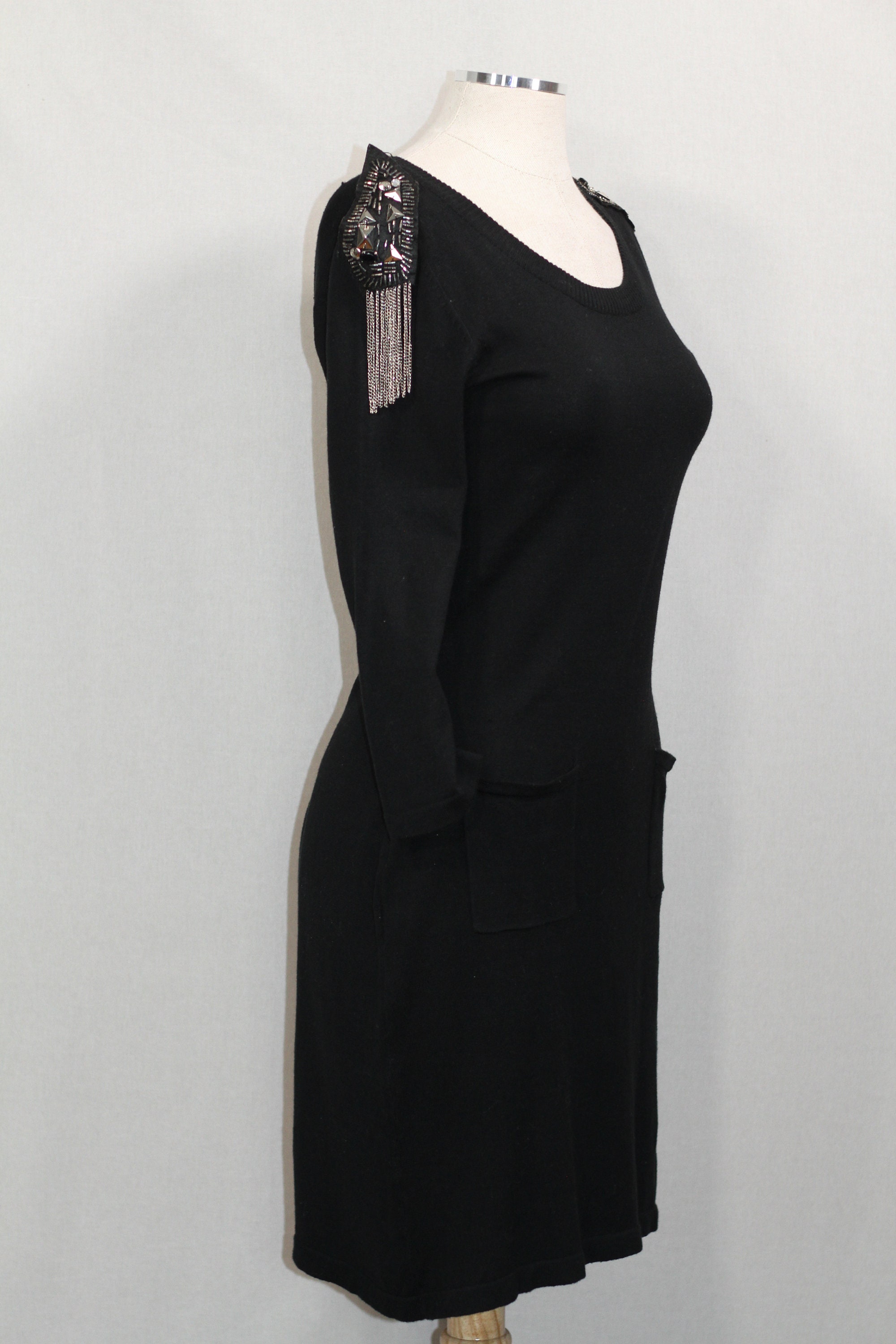 black dress with silver tassels Alexine