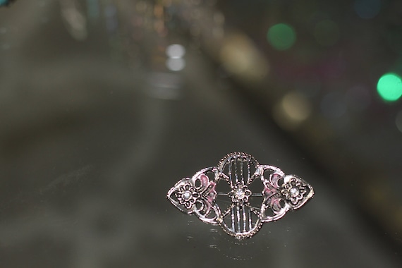 Silver & Pink Rhinestone Brooch - image 2