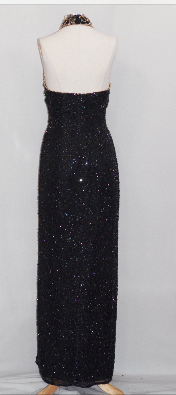 Black & Gold Silk Sequin Beaded Gown - image 9